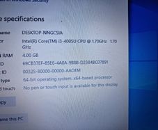 Toshiba Sattelite 15.6 inch Laptop, i3 Core, 4GB Ram, 1 Terrabyte HDD, White, Windows 10 Home