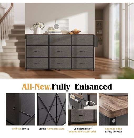 Fabric Chest of Drawers - 9 Drawers Large TV Stand for 43-65