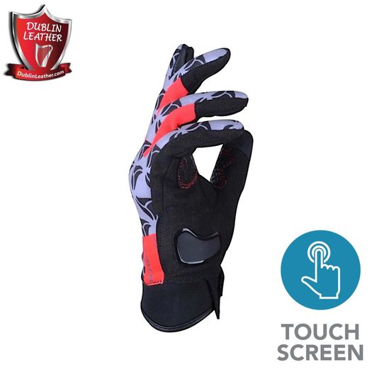 R-Tech Leopard Black/Red Touring Gloves - Touch Screen Textile (S, M, L, XL, 2XL, 3XL)