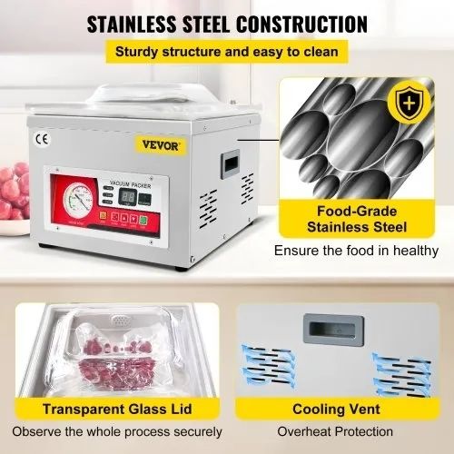 Chamber Vacuum Sealer, 260W Sealing Power, Vacuum Packing Machine for Wet Foods, Meats, Marinades and More, Compact Size with 25.9 cm Sealing Length, Applied in Home Kitchen and Commercial Use