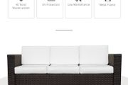 3 Seater Rattan Sofa, All-Weather Wicker Weave Metal Frame Chair with Fire Resistant Cushion, Brown