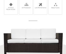 3 Seater Rattan Sofa, All-Weather Wicker Weave Metal Frame Chair with Fire Resistant Cushion, Brown