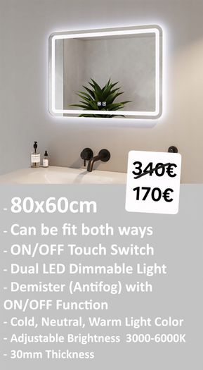 LED Bathroom Mirror 60x80cm Antifog Dual LED