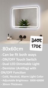LED Bathroom Mirror Demister Antifog Dual LED
