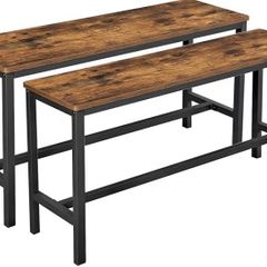 Table Benches, Set of 2, Industrial Style Indoor Benches, 108 x 32.5 x 50 cm, Durable Metal Frame, for Kitchen, Dining Room, Living Room, Rustic Brown