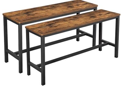 Table Benches, Set of 2, Industrial Style Indoor Benches, 108 x 32.5 x 50 cm, Durable Metal Frame, for Kitchen, Dining Room, Living Room, Rustic Brown
