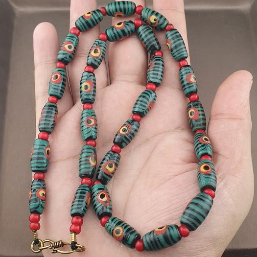 Antique Gabri Eyes Feather Desgin & Venetian Whiteheart Glass Beads Necklace
