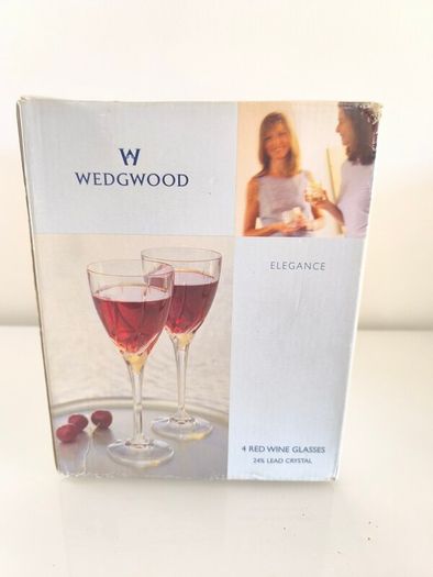 Wedgwood Elegance 24% Lead Crystal Red Wine Glasses Set of 4  Boxed