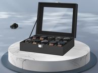 main image for ad Watch box for 10 watches atch box with 10 compartments, watch case with glass lid, watch case with removable watch cushion, metal closure, gift idea, PU cover in black, inner lining in black