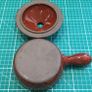 Vintage Stoneware 1/2Pt Individual Soup bowl with a long handle & a lug handle. Image 6