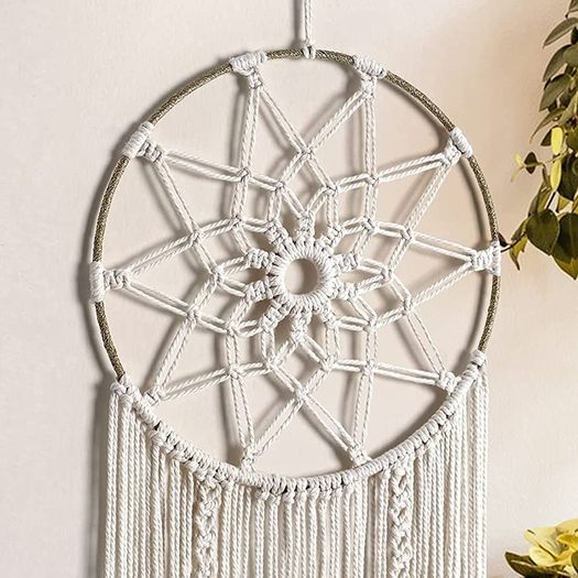 Boho Dream Catchers for Bedroom-Macrame Woven Wall Hanging Handmade Dreamcatcher with Tassel Decoration Bedroom Decor Ornament Craft,Beige (FREE SHIPPING)
