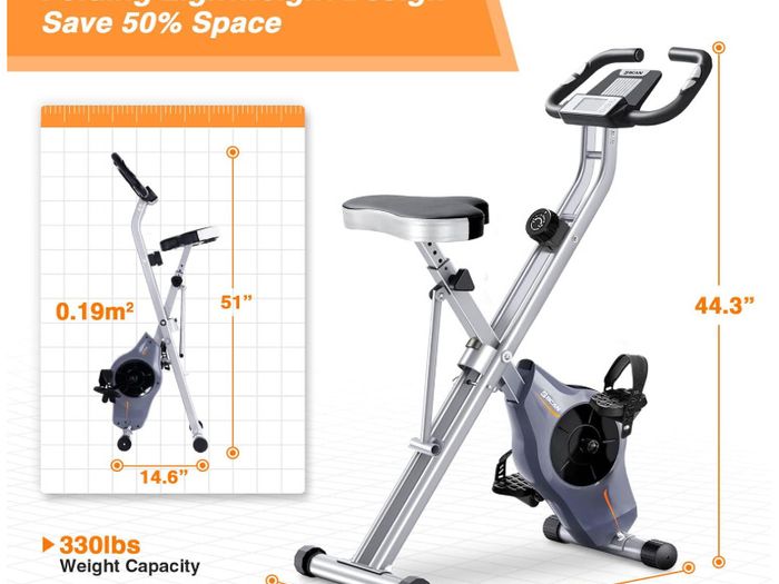 BCAN Folding Exercise Bike with Magnetic Resistance, Pulse Monitor and Comfortable Seat