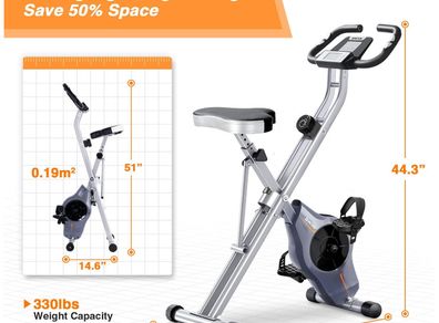 BCAN Folding Exercise Bike with Magnetic Resistance, Pulse Monitor and Comfortable Seat
