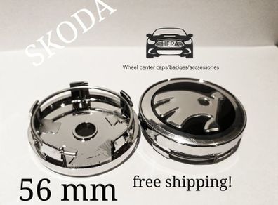 1set (4caps) Black Chrome logo SKODA Octavia Superb Fabia Yeti wheel center cap 5JA601151A 56mm caps
