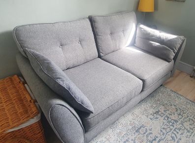 DFS 2 Seater Sofa Couch, French Connection Zinc style. Grey tweed, in very good condition.