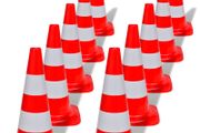 10 Reflective Traffic Cones Red and White 50 cm