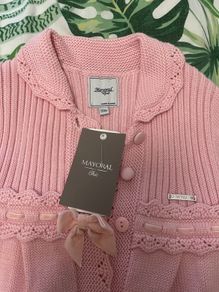Mayoral Pink cardigan full length & matching bonnet  age 24 months