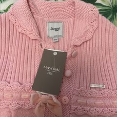 Mayoral Pink cardigan full length & matching bonnet  age 24 months