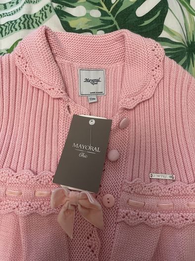 Mayoral Pink cardigan full length & matching bonnet  age 24 months