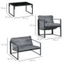 Garden Furniture Set, 1 Glass Table, 2 Armchairs, 1 Sofa, Weather-Resistant, 114cm x 70cm x 67cm, Gray + Black Image 2