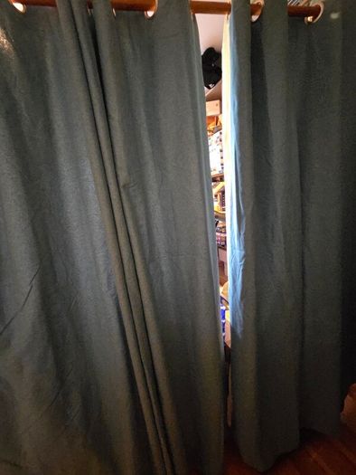 Turquoise Lined Eyelet Curtains. 2 Matching Pairs
