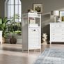 Bamboo Tilt Out Hamper, Bathroom Laundry Cabinet with Hidden Foldable Basket, Freestanding Clothes Storage Organizer with Storage Shelf, White Image 7