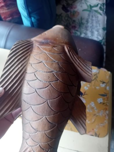 Large vintage hardwood koi carp planter