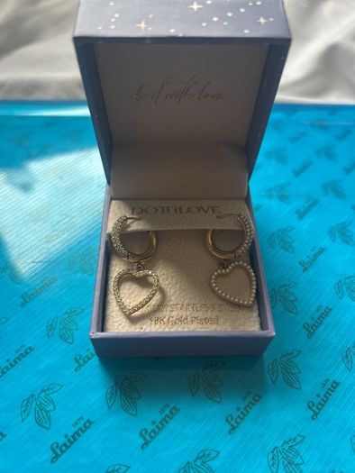 Dottilove 18K Gold Plated Heart Earrings Stainless Steel New In Box