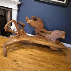 Teak tree root bench
