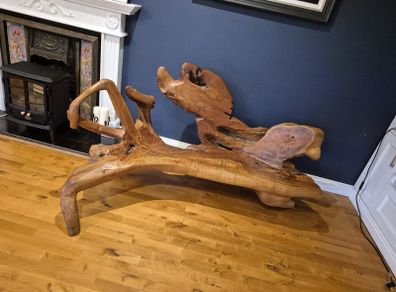 Teak tree root bench