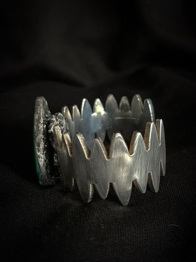 Malachite Crystal on a Salvaged Jagged Silver Bangle