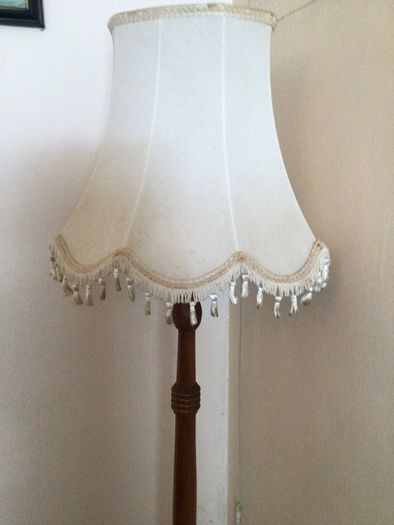 Vintage tall wooden floor lamp with shade