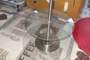 Two Tier Glass and Chrome Serving Stand, frequently used as a Muffin, Dessert or Cake Tower. postage available