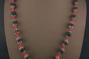 Antique Venetian Style Black Chevrons &amp; Venetian WhiteHeart Beads Necklace