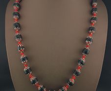 Antique Venetian Style Black Chevrons & Venetian WhiteHeart Beads Necklace