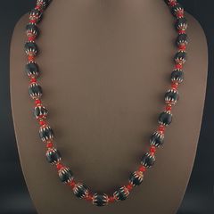 Antique Venetian Style Black Chevrons & Venetian WhiteHeart Beads Necklace