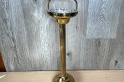 Vintage Brass Floor Standing Ashtray with Glass - Mid Century - Pedestal