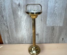 Vintage Brass Floor Standing Ashtray with Glass - Mid Century - Pedestal