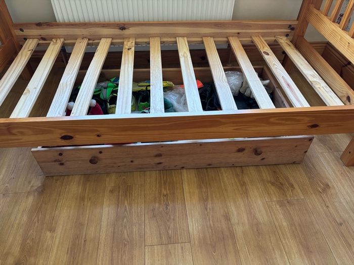 Pine Single Bed Frame  + Under Bed Storage Drawer
