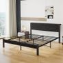 King Size Bed Frame with Wooden Storage Headboard, Metal Bed Frame King Size Bed Base/Mattress Foundation, Enhanced Support Noise Free, Black Image 5
