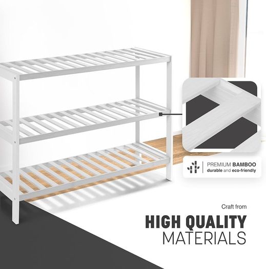 3 Tier Natural Bamboo Shoe Rack Easy Assembly & Strong Design Shelf Organiser Ideal for Bedroom,Bathroom,Hallway & Small Spaces Large Capacity Up to 12 Pairs of Shoes(55x70x25cm)