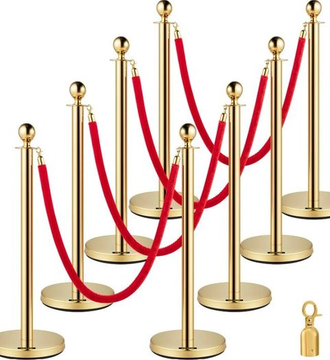 Gold & Silver Crowd Control Barrier Set with Red Velvet Ropes
