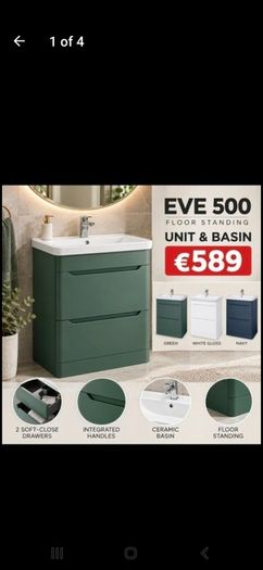 Eve 500 floor standing unit and basin Green/white/navy