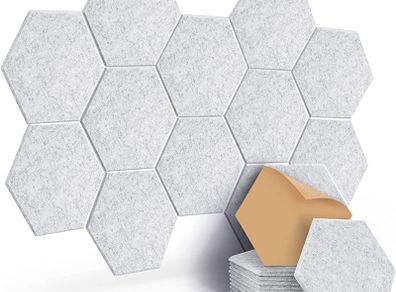 12 Packs Self-Adhesive Acoustic Absorption Panels, High Density 12" X 10" X 0.4" Soundproof Acoustic Panel, Hexagon Sound Absorbing Panels for Recording Studio & Home & Offices (FREE SHIPPING)