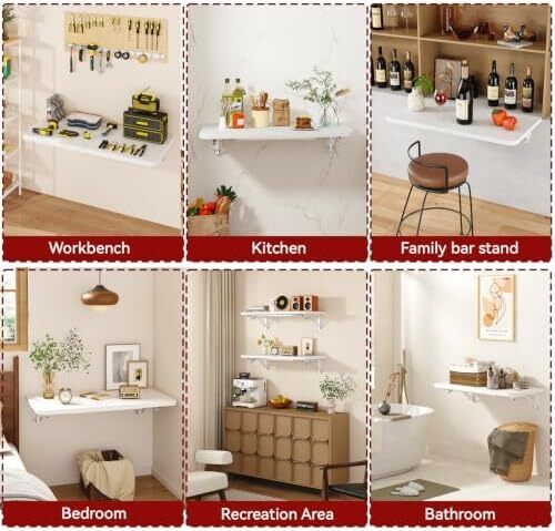 Wall Mounted Folding Table, Floating Wall Desk for Small Spaces, Fold Down Laundry Shelf with Heavy-Duty Brackets
