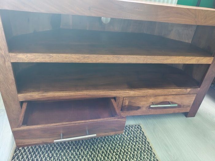 Two Drawer Sheesham Wood Corner TV Unit - India
