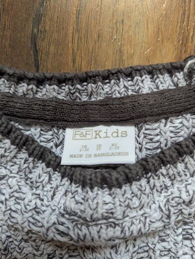 F&F Boys Cable Knit Jumper Size 2-3 yrs