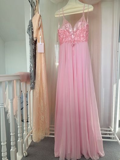 Blush Pink Deep V-Neck Beaded Sequin Lace-Up Chiffon Evening Gown
