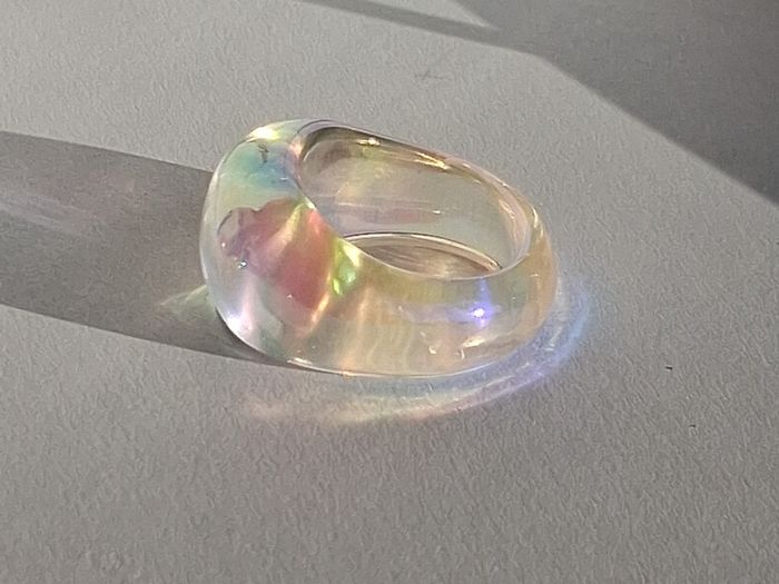 Colourless Pearly Iridescent Resin Ring