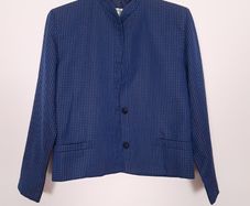 Genny Vintage Navy Blue Black Checked Mandarin Collar Short Jacket 8UK/36EU